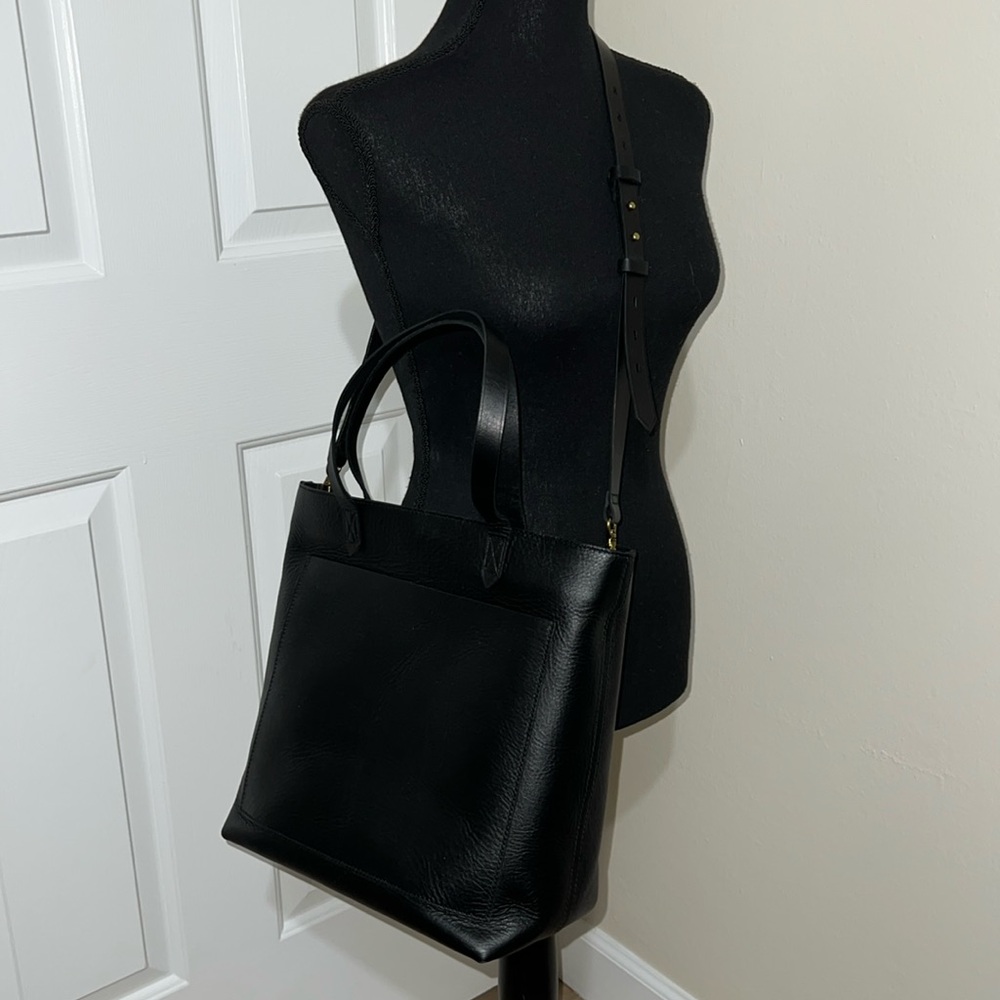 Madewell Black Leather Tote with Adjustable Strap